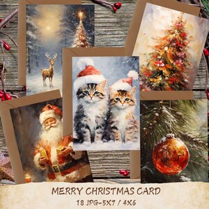 Carte de Vœux de Noël, Carte de noël imprimable, Peinture a l'huile, Téléchargement numérique, Journal indésirable, Kits de Noël