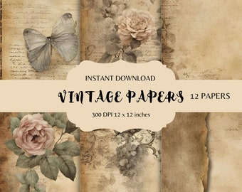 Vintage-Digitalpapier, vergängliches Digitalpapier, antikes Papier, Scrapbooking-Papier, Junk-Zeitungspapier-Textur, altes Papier