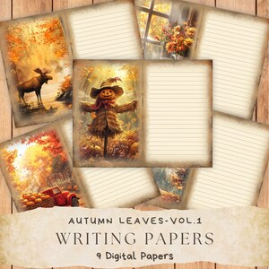 Journal Indésirable d'Automne, Pages de Journal avec ligne, Fourniture de Scrapbooking, Page minable imprimable, Scène d'Automne, Citrouille