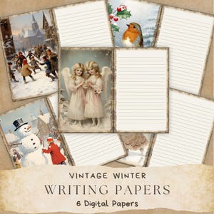 Winter Junk Journal, Journal Pagina's met Lijn, Scrapbooking Supply, Afdrukbare Shabby Pagina, Vintage Winters tafereel, Kerstmis