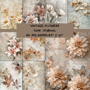 Papier de Scrapbooking, Journal indésirable, Papier numérique de Fleurs Vintage, Papier Vintage Éphémère, Journal floral, Album de Journal