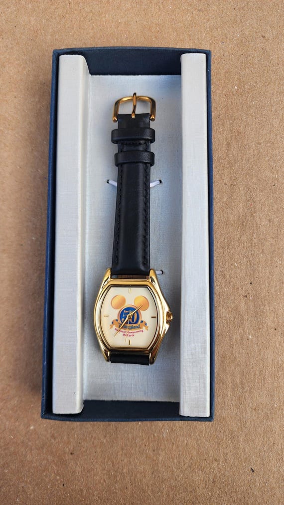 Disneyland 50th Anniversary Analog Watch Gold Black Leather A Disneyland 50th Anniversary Wittnauer Watch. - Van Eaton  main image 2