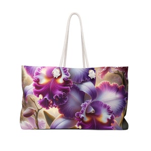 Bag Floral Gift, Chic Beach Bag, Floral Deco Bag, Orchid Lover Gift, Decorative Flower Design Bag, Big Shopping Bag, Weekender tote Bag