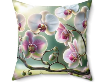 Almofada decorativa com estampa floral de orquídeas, dupla face.