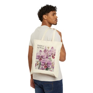 Tote Bag gift, Personalized Cotton Canvas bag, orchid lover shopping bag, every day bag, floral botanical flowers, exotic tropical unique