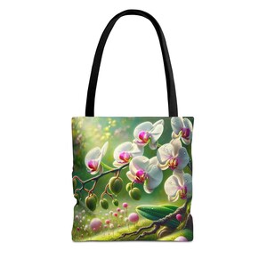 Floral Tote Bag, Orchid Flowers Design, Floral Chic Tote, Botanical Handbag, Nature Lover Gift, Reusable Grocery Bag, Flower Bag Shopping