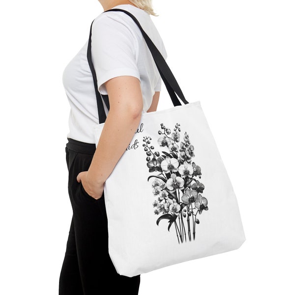 Bag tote bag, orchid design for beach, practical bag, orchid lover mom, present gift decorative, shopping in town, durable office home work