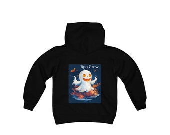 Sudadera juvenil con capucha de fantasma para Halloween - Diseño "Boo Crew"