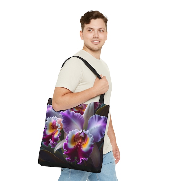 Sac fourre-tout orchidée cadeau de Noël pour son amant d’orchidée imprimé sac fourre-tout maman papa présent sac décoratif floral violet couleurs sac d’épicerie nature