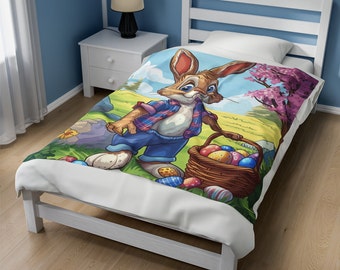 Blanket Easter throw cozy plush blankets present kids Easter egg hunt children bed room living room blanket cuddly warm cute rabbit