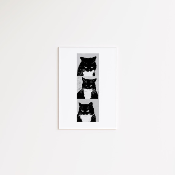 Cat Wall Art, Cat Print, Black Cat Poster, Cute Animal Pop Illustration, Aesthetic Wall Decor Home,  Minimalist Cat Print, Funny Cat Print