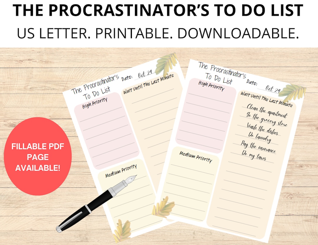 Procrastination Worksheet, Funny to Do List, Printable to Do List ...