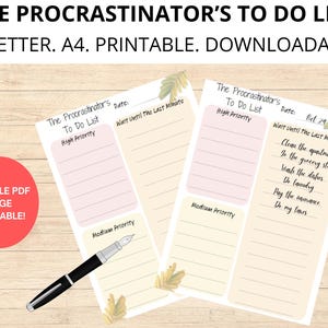 Planilha de procrastinação engraçada, lista de tarefas peculiares, download digital para impressão, organize-se, planejador de dias preguiçosos, PDF, carta dos EUA, A4