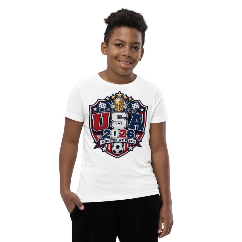 USA 2026 United We Play Kids Shirt Youth Soccer Fan Tee FIFA 2026 Team USA T Shirt Boys Girls World Cup Soccer Shirt