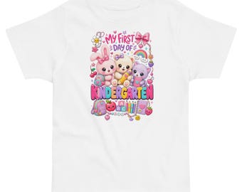 Girls Kindergarten Shirt, Pink Bunny Rainbow School Tee