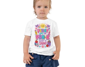 First Day of Pre-K Girl Shirt, Rainbow Sunshine Back to School Tee