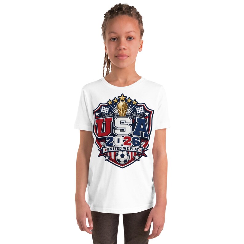 USA 2026 United We Play Kids Shirt Youth Soccer Fan Tee FIFA 2026 Team USA T Shirt Boys Girls World Cup Soccer Shirt