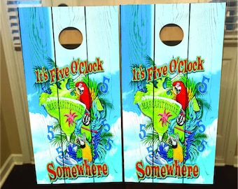 Set of 2 5 O&#39;clock Somewhere Cornhole Wraps, Vinyl Decal Bag Toss Decal Baggo Skin Sticker Wraps Laminated