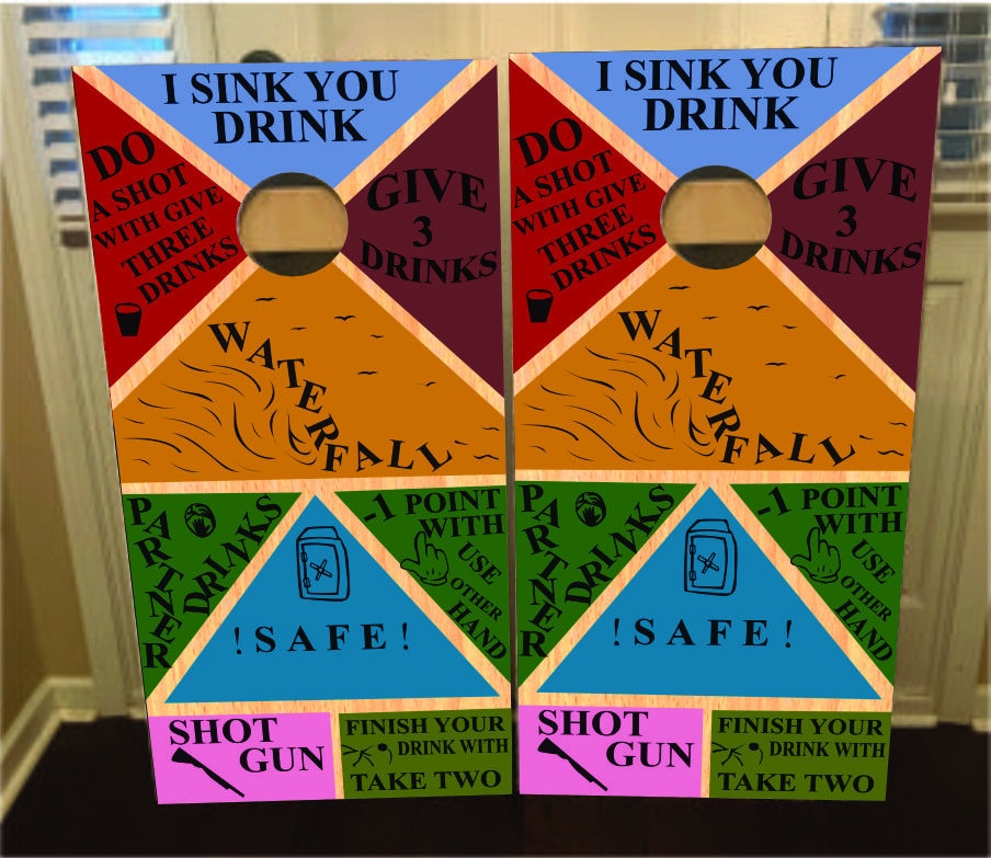Set of 2 Drinking Game Cornhole Wraps, Vinyl Decal Bag Toss Decal Bag go Skin Sticker Wraps Laminated