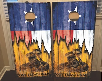 Vinilos adhesivos laminados para juego de lanzamiento de sacos de maíz con la bandera de Texas "Don't Tread on Me" (Juego de 2)