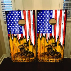 2er-Set Don&#39;t Tread on Me Amerikanische Flagge Cornhole Wraps, Vinyl Aufkleber Bag Toss Aufkleber Baggo Skin Sticker Wraps Laminiert