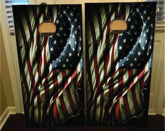 Wavy American Flag Cornhole boards