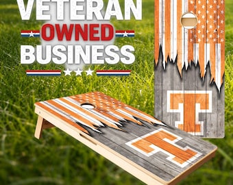 Tennessee T Flag Cornhole Wraps, Laminated Vinyl Decals (Set of 2)