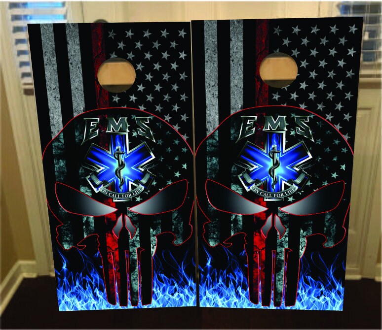 Set mit 2 EMS Schädel Flagge Cornhole Wraps, Vinyl Aufkleber Tasche Toss Aufkleber Tasche Haut Aufkleber Wraps laminiert