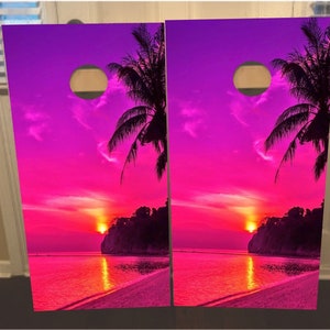 Set of sunset Cornhole Wraps, Vinyl Decal Bag Toss Decal Bag go Skin Sticker Wraps Laminated