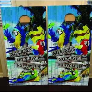 2er Set Keine Schuhe, kein Hemd, kein Problem Cornhole Wraps, Vinyl Aufkleber Bag Toss Aufkleber Baggo Skin Sticker Wraps Laminiert