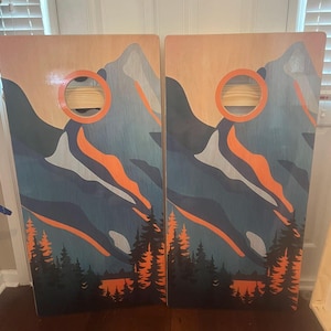 Set of 2 Abstract Mountains Cornhole Wraps, Vinyl Decal Bag Toss Decal Bag go Skin Sticker Wraps Laminated