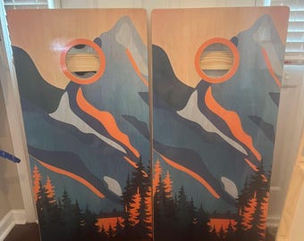 Set of 2 Abstract Mountains Cornhole Wraps, Vinyl Decal Bag Toss Decal Bag go Skin Sticker Wraps Laminated