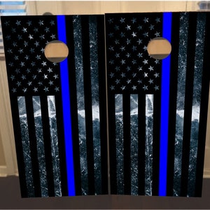 Set of 2 Blue Police/FIre Wraps, Vinyl Decal Bag Toss Decal Baggo Skin Sticker Wraps Laminated