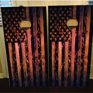 2er-Set Schwarze amerikanische Flagge Cornhole Wraps, Vinyl Aufkleber Bag Toss Aufkleber Baggo Skin Sticker Wraps laminiert