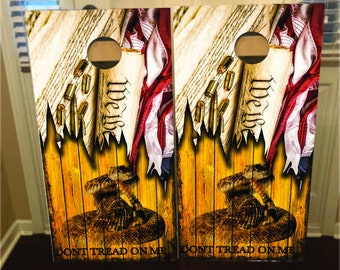 Set of 2 We the People/Don't Tread on me Cornhole Wraps, Vinyl Decal Bag Toss Decal Baggo Skin Sticker Wraps Laminated