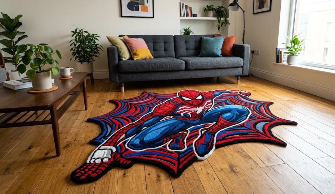 Spider-man Tufted Rug, Comic Style Punch Needle Carpet, Kids Room Decor ...