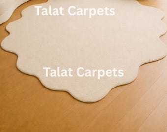 Scalloped White Area Rug, Modern Neutral Carpet