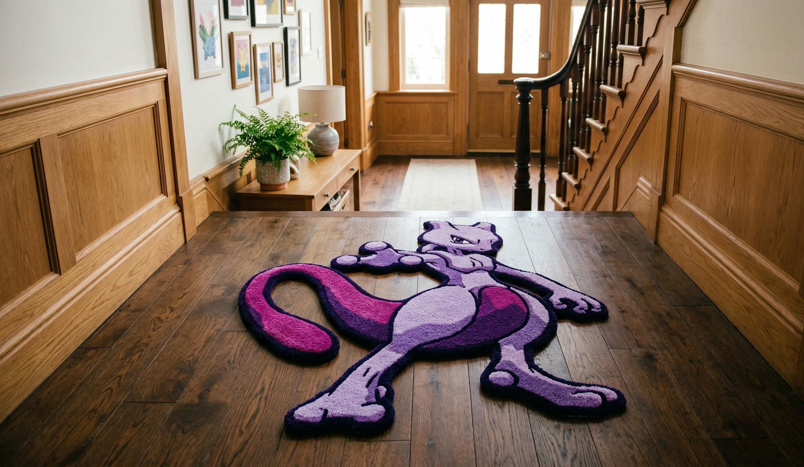 Mewtwo Skeleton Rug Mewtwo Inspired Tufted Rug, Punch Needle Anime Carpet, Gaming Room ...