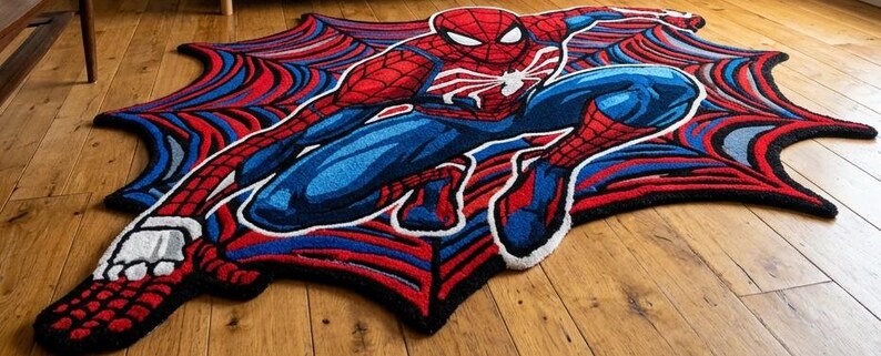 Spider-man Tufted Rug, Comic Style Punch Needle Carpet, Kids Room Decor ...