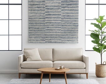 Blue Striped Area Rug | Handwoven Polyester Cotton Carpet