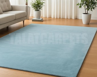 Light Blue Area Rug, Modern Minimalist Style, Soft Low-Pile Carpet