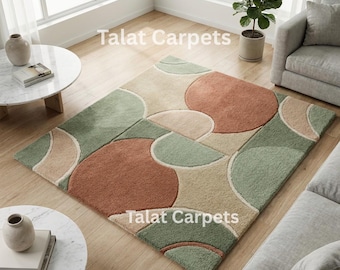 Sage Green Terracotta Area Rug | Modern Geometric Carpet