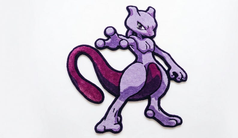 Mewtwo Skeleton Rug Mewtwo Inspired Tufted Rug, Punch Needle Anime Carpet, Gaming Room ...