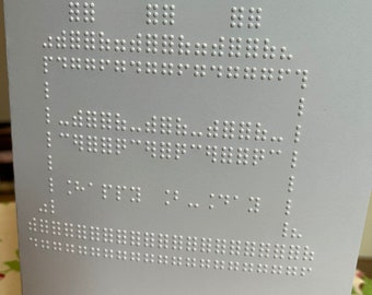Personalisierte Geburtstagskarte (DIN A5) als Klappkarte mit Torten-Motiv und Wunschtext in Brailleschrift (Blindenschrift)