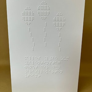 Personalisierte Braille Geburtstagskarte (DIN A5) - Klappkarte mit Luftballon-Motiv und Wunschtext in Braille (Blindenschrift)