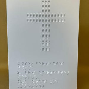 Personalisierte Trauerkarte in Braille  (DIN A5) - Klappkarte mit Kreuz-Motiv und Wunschtext in Braille (Blindenschrift)