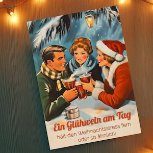 German Funny Christmas Card | Christmas Stress Mulled Wine | Retro Motif | Nostalgia | Digital Download PDF and JPG