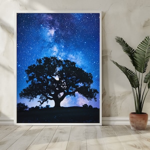 Traumhafter Sternenhimmel Galaxie mit Baum | Digitaler Download | Wanddeko | Geschenkidee