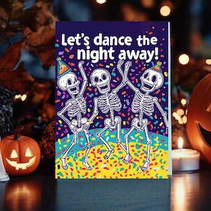 Funny Skeleton Dance Party Card | Halloween Greeting Card | Digital Download PDF
