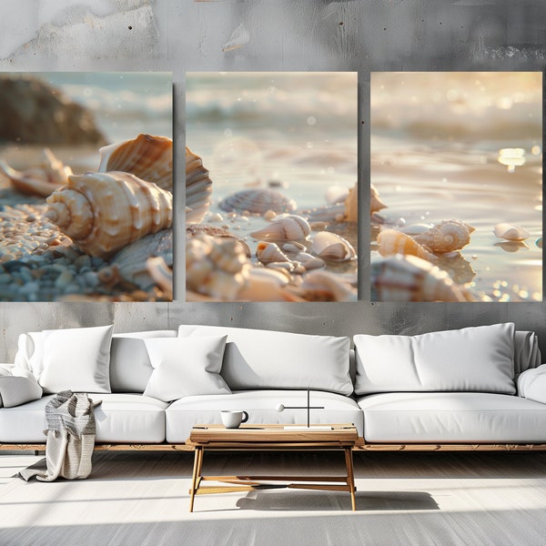 Leinwand 3er Set Maritime Strandbilder - Natürliche Schönheit der Küste in 3 Bildern | Wanddekoration im Strandhaus-Stil, Strandkollektion